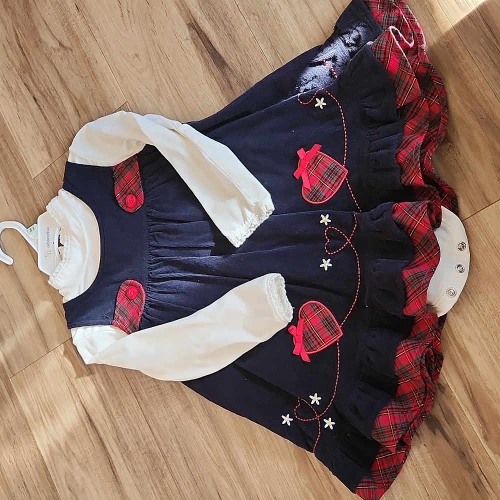 Girls lace trim shirt and corduroy Christmas/holiday jumper